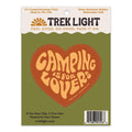 Trek Light Camping Is For Lovers heart-shaped sticker, made in USA. Weatherproof, UV resistant, dishwasher safe, perfect for outdoor gear.