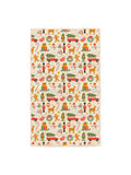 Christmas Vibes kitchen tea towel with Santa, snowmen, nutcrackers, reindeer and gingerbread on cream