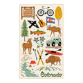 Colorado Kitchen & Tea Towel featuring Colorado-themed illustrations like mountains, wildlife, and iconic symbols in vibrant design.