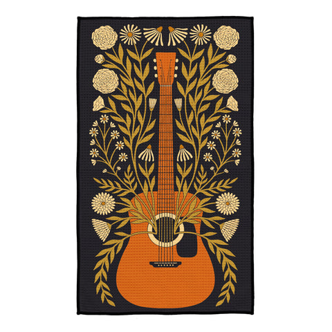 Dinner Music Kitchen & Tea Towel featuring guitar and floral design, eco-friendly, super absorbent and quick-drying fabric.