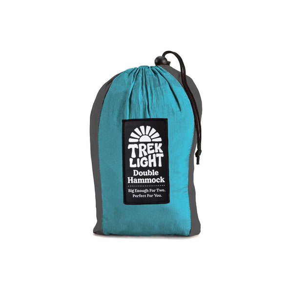 Double Hammock (Aqua & Charcoal) - Hanging Straps Sold Separately in a compact storage bag.