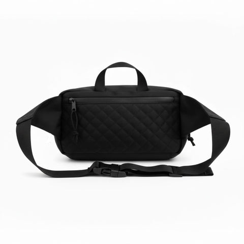 Black Everyday Fanny Pack (Eclipse) featuring waterproof zippers, quilted back, and versatile strap; perfect for errands and travel.