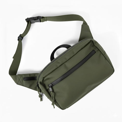 Olive green Everyday Fanny Pack (Fern) with multiple pockets and adjustable strap, suitable for errands, travel, and daily use.