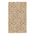 Fall Harvest kitchen tea towel reverse side on cream background with pumpkins, gourds, mushrooms, acorns, autumn leaves and