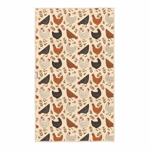 Farmhouse Chicken Kitchen & Tea Towel with vibrant chicken pattern on eco-friendly, super absorbent fabric. Ideal for drying dishes.