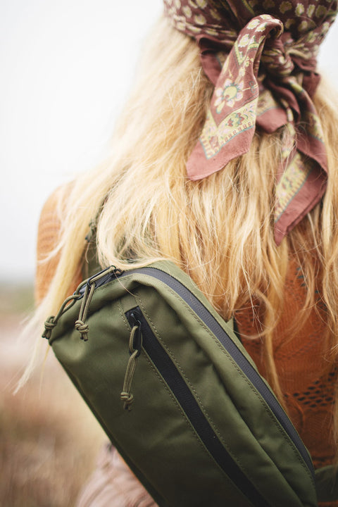Everyday Fanny Pack (Fern) worn stylishly, perfect for outdoor adventures and daily outings.