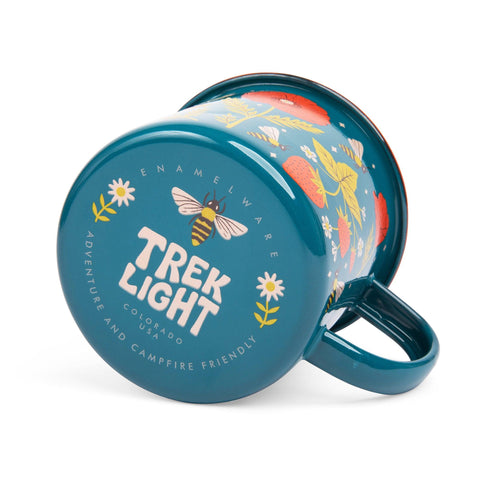 Vibrant Trek Light Garden Buzz enamel mug 16oz with floral design, perfect for adventure and campfire-friendly moments.