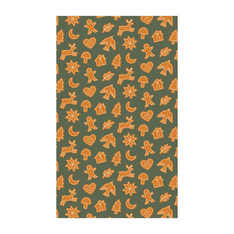 Gingerbread kitchen and tea towel with vibrant holiday patterns, eco-friendly recycled materials, super absorbent and quick-drying.