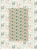 Close-up of Gondola Winter microfiber towel showing detailed snowy mountains, red gondola cars, and pine forest print