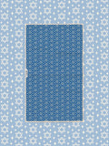 Blue Star of David kitchen towel styled flat on matching light blue star-print background