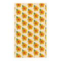Reverse side of the Hawaii kitchen tea towel with a repeating yellow and orange hibiscus flower pattern on cream Grip-Tex