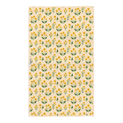 Floral pattern tea towel made from 100% recycled materials with a quick-drying Grip-Tex™ fabric, featuring a hanging loop for convenience.
