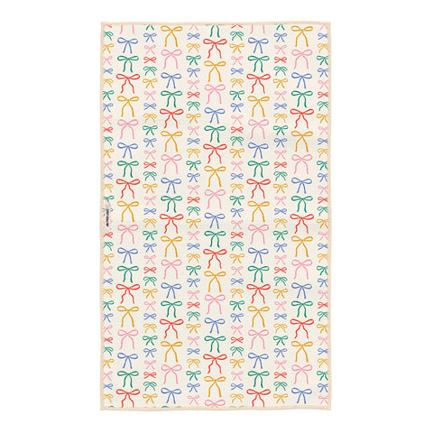 Holiday Bows Kitchen & Tea Towel with colorful bow pattern, eco-friendly, and quick-drying. Double-sided and durable design.