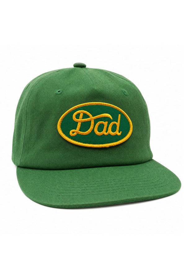 Homegrown Dad Hat (Tractor Green) with embroidered Dad logo and flat-brim design.