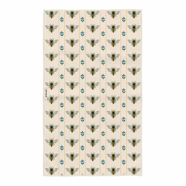 Honey Bee Kitchen & Tea Towel with bee pattern, eco-friendly, super absorbent, and fast-drying, made from recycled materials.