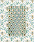 Honey Bee Kitchen & Tea Towel with honey bees among green leaves and blue flowers