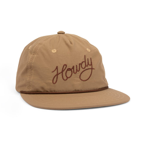 Trek Light Howdy Kids Hat, adventure-ready 5-panel snapback with flat brim, in stylish brown nylon for young explorers.