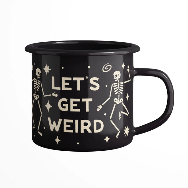 Let's Get Weird Mug - Enamel 16oz Mug featuring skeleton design and vintage styling.