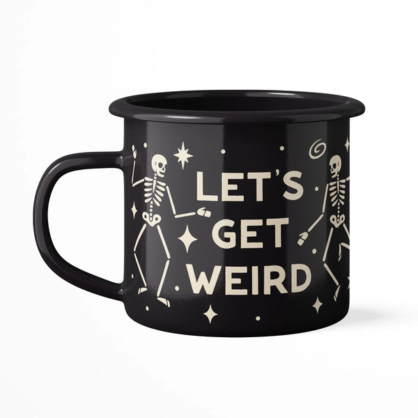 Let's Get Weird Mug - Enamel 16oz Mug featuring playful skeleton design.