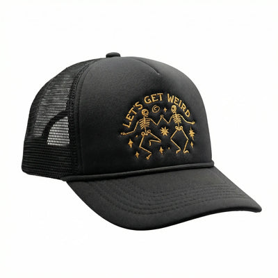 Let's Get Weird Hat - Foam Trucker style with skeleton design, adjustable fit for comfort, perfect for making a statement and planting trees.