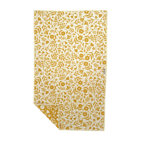 Yellow floral Meadow Kitchen & Tea Towel, eco-friendly and super absorbent, designed for quick-drying and lasting use in the kitchen.
