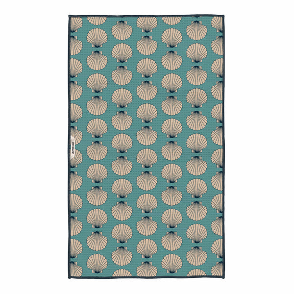 Mermaids Kitchen & Tea Towel with seashell pattern, made from 100% recycled materials, featuring super absorbent Grip-Tex™ fabric.
