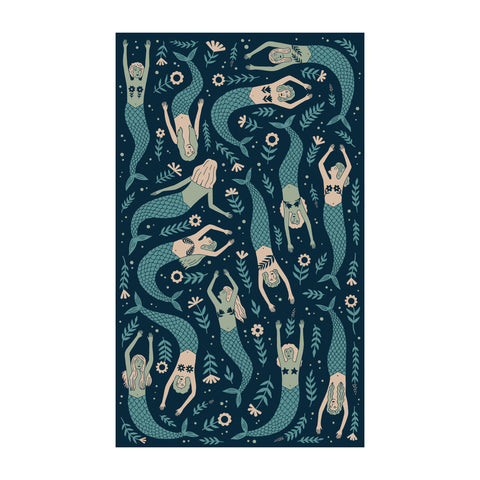 Whimsical mermaid design on eco-friendly kitchen, tea, and dish towel. Super absorbent and quick-drying with a vibrant pattern.