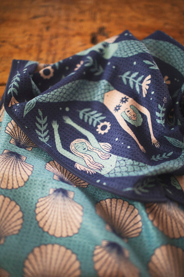 Mermaids Kitchen & Tea Towel with vibrant designs, eco-friendly recycled materials, and super absorbent Grip-Tex™ fabric.