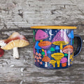 Midnight Mushroom Enamel Mug 16oz by Trek Light, vibrant colorful mushrooms design for an enchanting outdoor adventure.