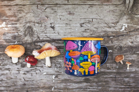 Midnight Mushroom Enamel Mug 16oz