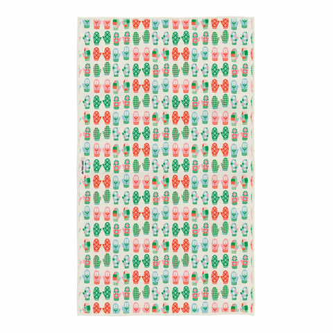 Colorful patterned Mittens Kitchen & Tea Towel made of 100% recycled materials, featuring a double-sided design with a hanging loop.