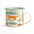 Mountain Stream Enamel Mug 16oz with camp-style design, perfect for cozy mornings and outdoor adventures.