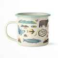 Mountain Stream Enamel Mug 16oz with nature-inspired design, perfect for camping and home use. Lightweight, fire-safe, and durable.