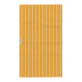 Reverse side of Pasta Time tea towel showing golden yellow and cream vertical stripes with Trek Light tag