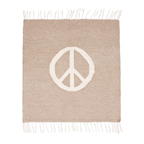 Handwoven Peace Blanket Art by Trek Light with a peace symbol, versatile as a blanket or tapestry, promoting calmness and mindfulness.