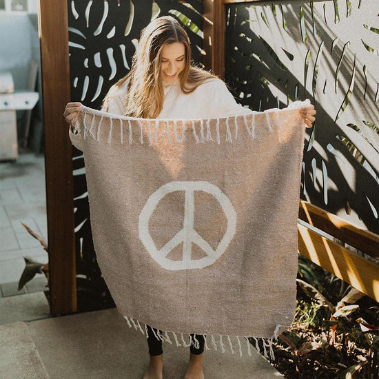 Peace Blankestry™. Handwoven Functional Blanket Art. Trek Light