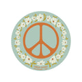 Peace symbol sticker by Trek Light, 2.9" round, featuring floral design. Made in USA, weatherproof and UV resistant vinyl. Dishwasher safe.