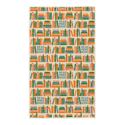Read More Books Kitchen Tea Towel with colorful book design pattern.