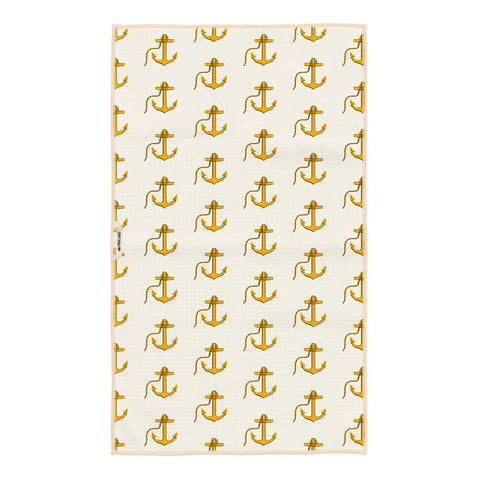 Rhode Island Kitchen & Tea Towel with anchor pattern, made from 100% recycled materials, super absorbent and quick-drying fabric.