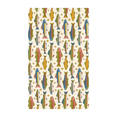 River Trout Kitchen & Tea Towel with double-sided design, vibrant fish pattern on super absorbent, quick-drying Grip-Tex™ fabric.