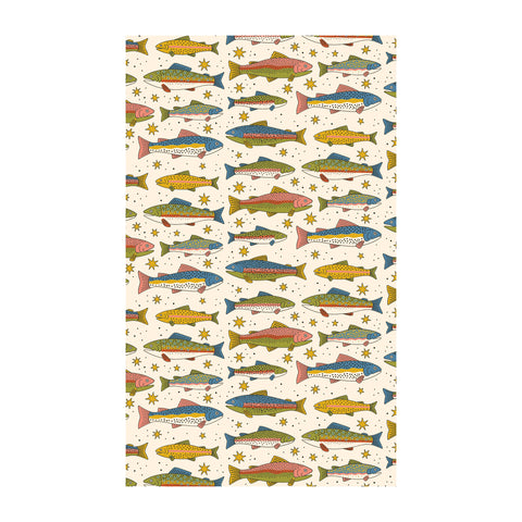 River Trout Kitchen & Tea Towel with colorful trout design, eco-friendly and super absorbent. Best kitchen towel for vibrant style.