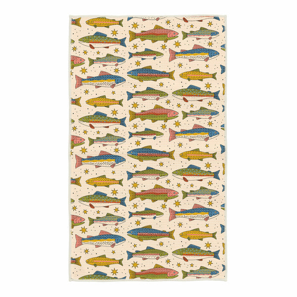 Trout Lover Gift Set featuring a colorful trout-print quick-dry hand towel, perfect for fishing enthusiasts.