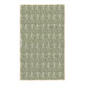Sage green kitchen tea towel with cream dancing skeleton pattern and hanging loop