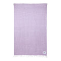 Handwoven blanket in lavender from Trek Light, made from 100% recycled materials, part of the Blanket + Leather Carrier Bundle.