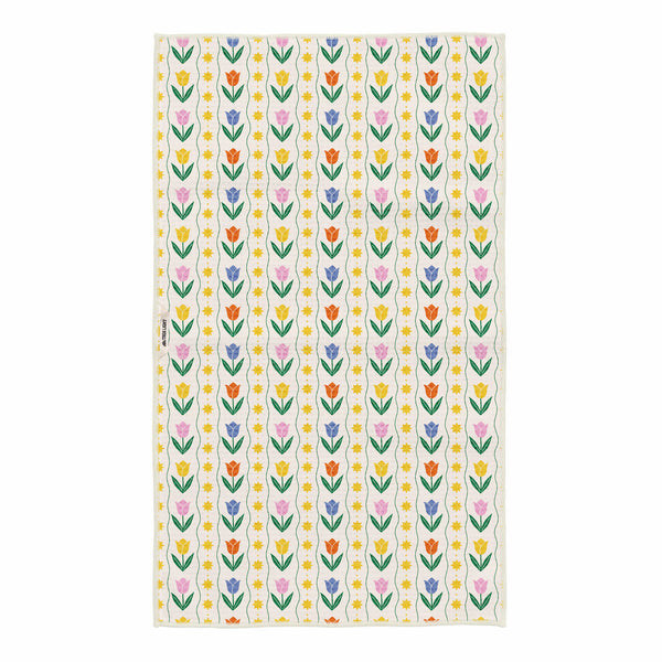 Spring Tulips Kitchen & Tea Towel with vibrant floral double-sided design, eco-friendly materials, and super absorbent Grip-Tex™ fabric.