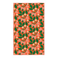 Strawberry Letter Kitchen Tea Towel with vibrant strawberry and leaf pattern on an orange background, perfect for kitchen decor.