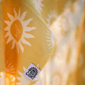 Sunny Wander & Travel Towel with sun design, eco-friendly, sand-resistant, quick-dry, made from recycled materials.