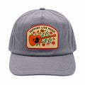 Support Live Music Hat featuring a guitar design and floral accents on a gray background, perfect for music lovers.