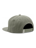 Back of the These Are The Good Ol' Days Hat in olive with a Trek Light tag and snapback strap on a white background