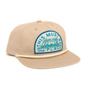 Beige snapback hat with 'This Must Be The Place' embroidery, flat brim, Trek Light style, perfect for beach adventures.